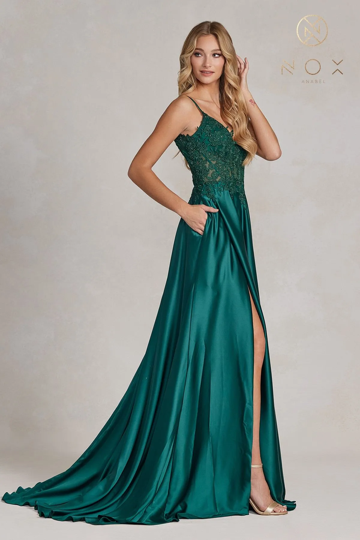 Nox Anabel K1121 Floor Length A-line Formal Gown with Pockets