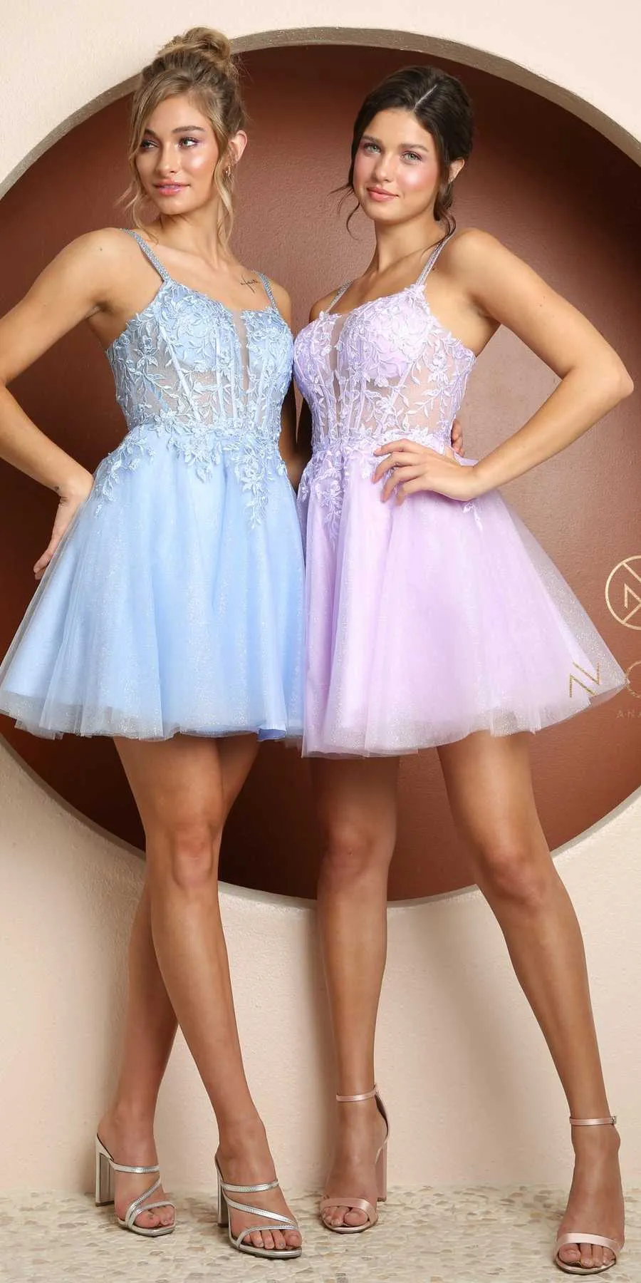 Nox Anabel T724 Floral Embellished Beads Bodice A-Line Short Dress