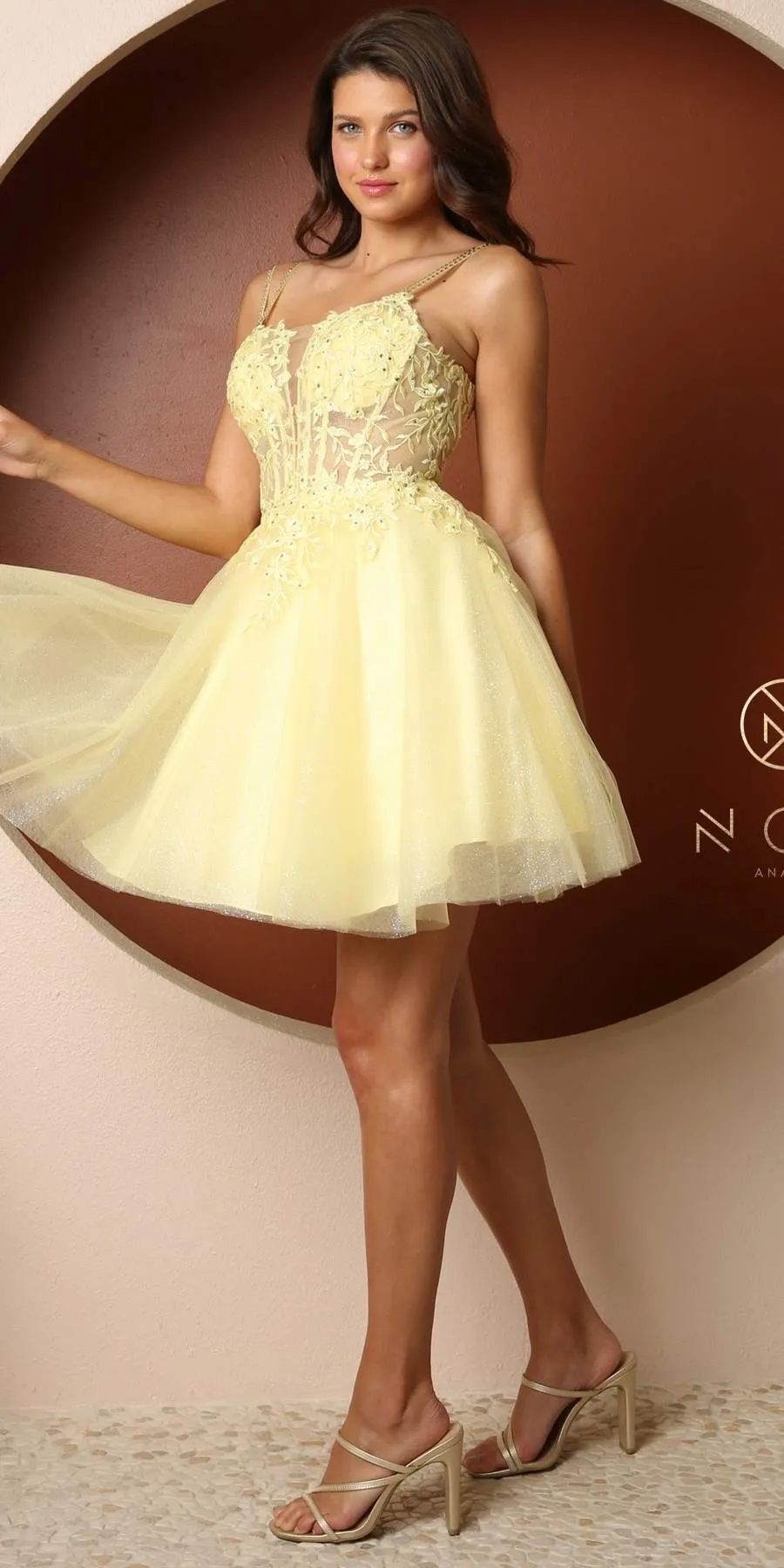 Nox Anabel T724 Floral Embellished Beads Bodice A-Line Short Dress