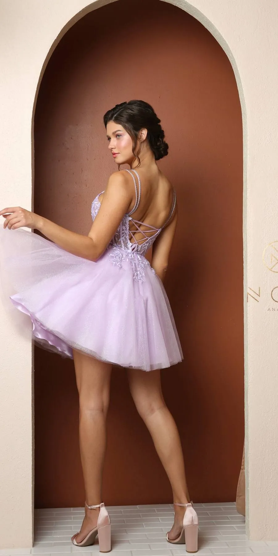 Nox Anabel T724 Floral Embellished Beads Bodice A-Line Short Dress