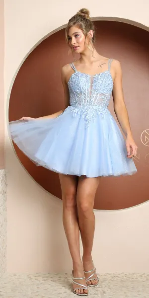 Nox Anabel T724 Floral Embellished Beads Bodice A-Line Short Dress