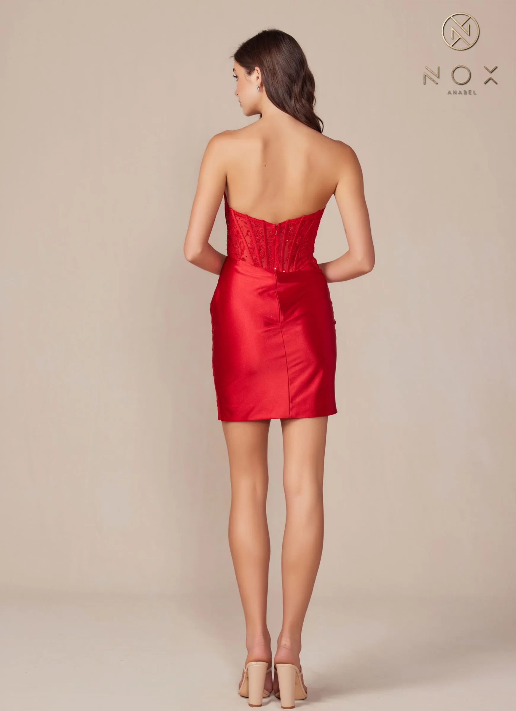 Nox Anabel T870 Dress Fitted Strapless Embroidered Bodice Bodycon