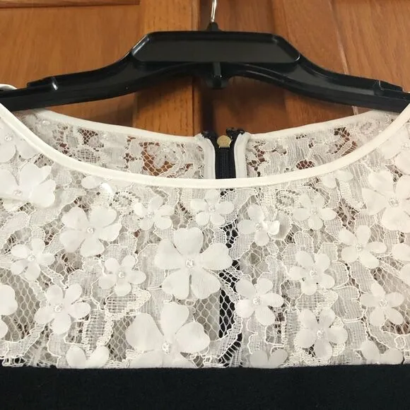 NWT Karl Lagerfeld Paris Black &amp; White Lace Crepe Ruffle Mini Dress - 6