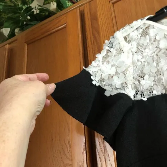 NWT Karl Lagerfeld Paris Black &amp; White Lace Crepe Ruffle Mini Dress - 6