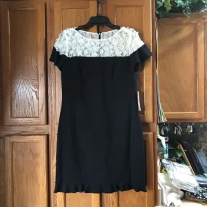 NWT Karl Lagerfeld Paris Black &amp; White Lace Crepe Ruffle Mini Dress - 6