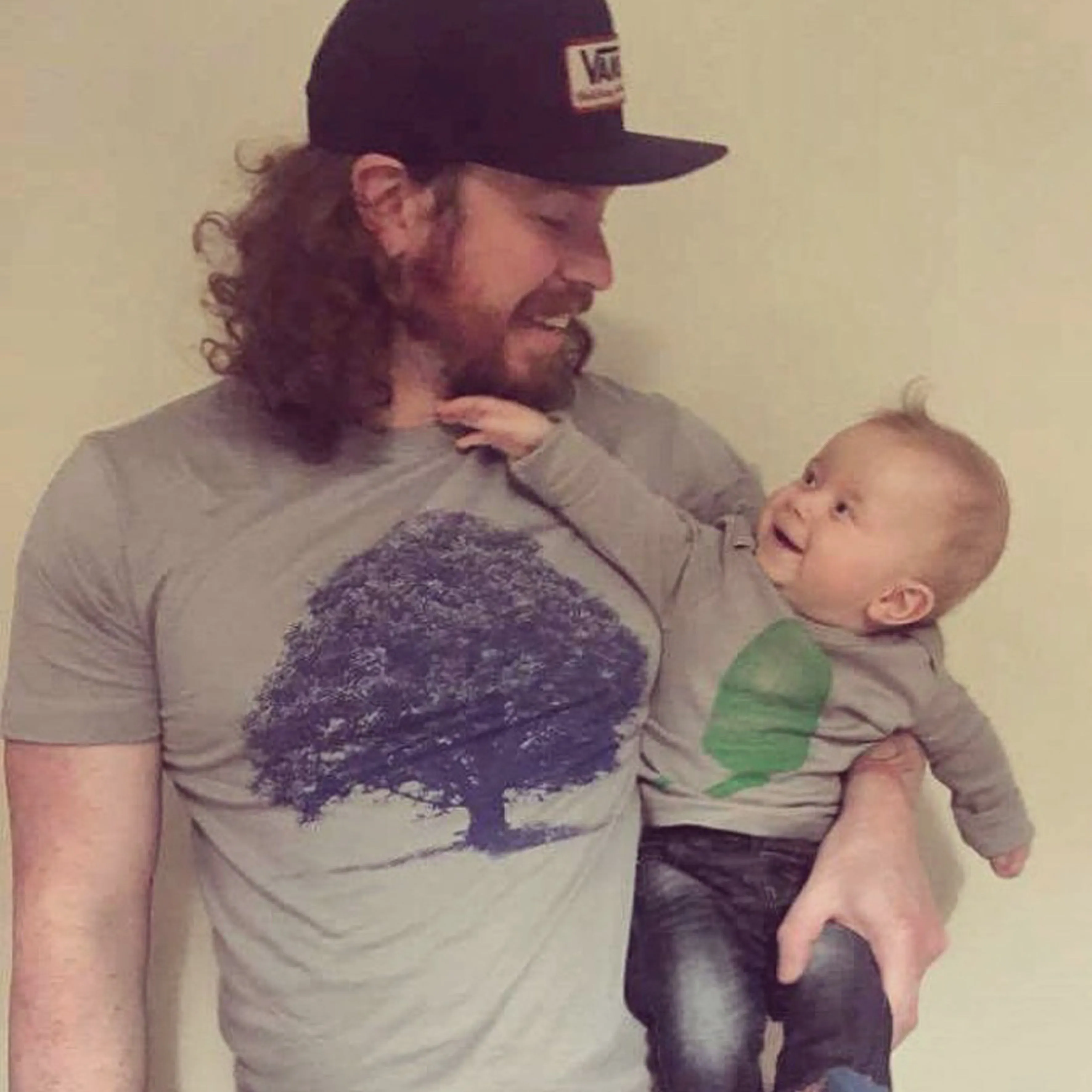 Oak And Acorn navy / green t shirts set for dad & infant