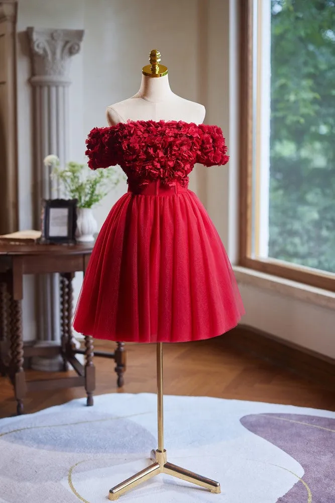 Off the Shoulder Flower Bodice Tulle Short Homecoming Dress