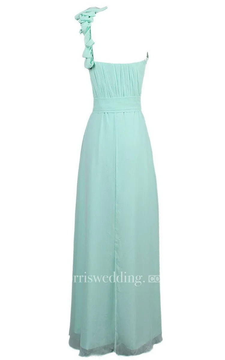 One-shoulder Chiffon Dress With Bow at Shoulder