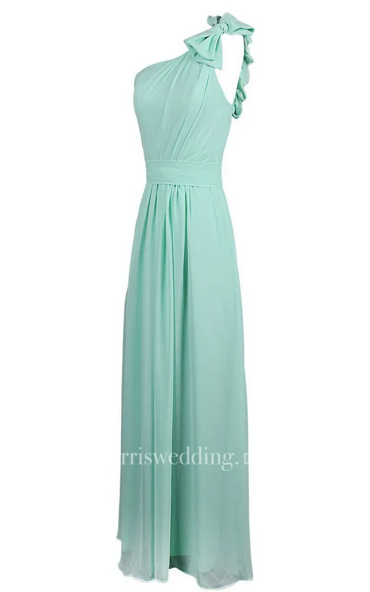 One-shoulder Chiffon Dress With Bow at Shoulder