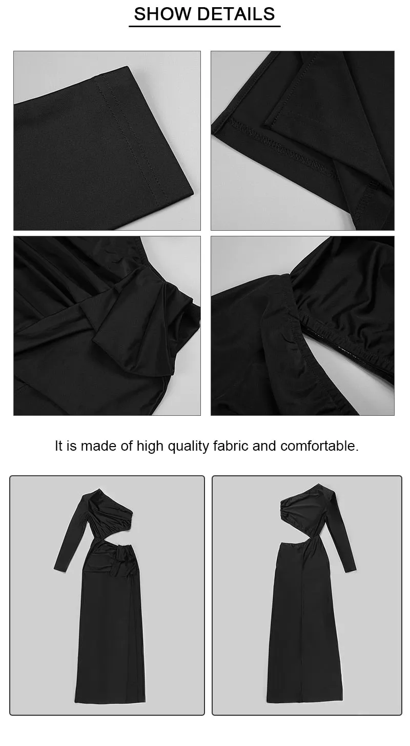 One-Shoulder High Slit Ruched Design Evening Party Dress
