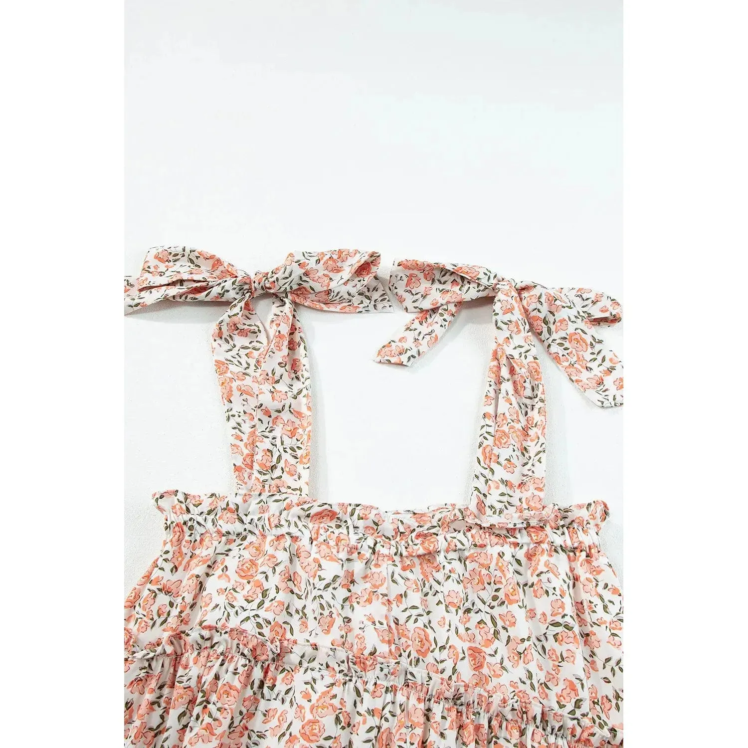 Orange Rose Floral Knotted Straps Tiered Babydoll Dress