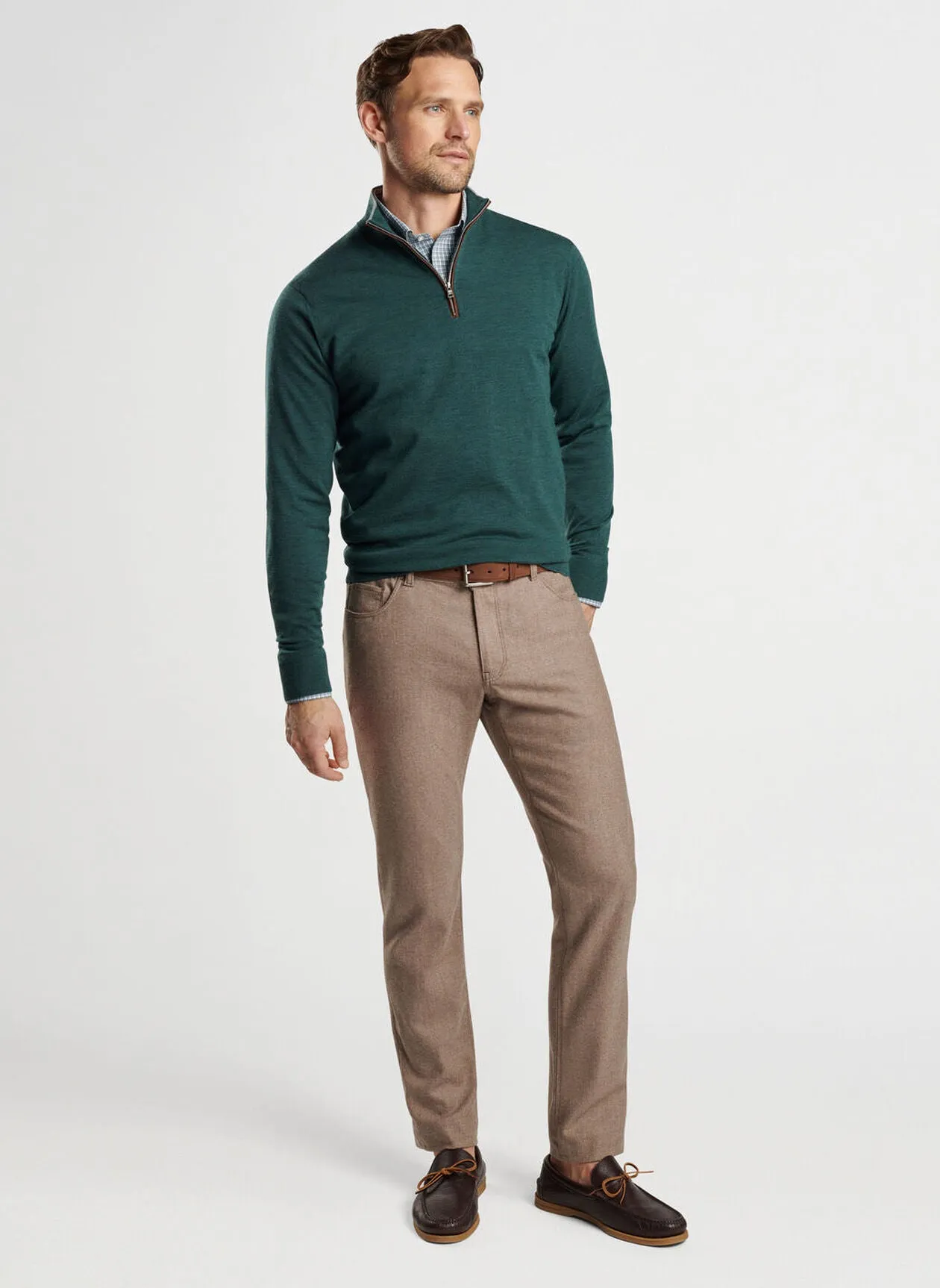 Peter Millar Mens Tailored Fit Excursionist Flex Quarter-Zip Sweater - LACINATO