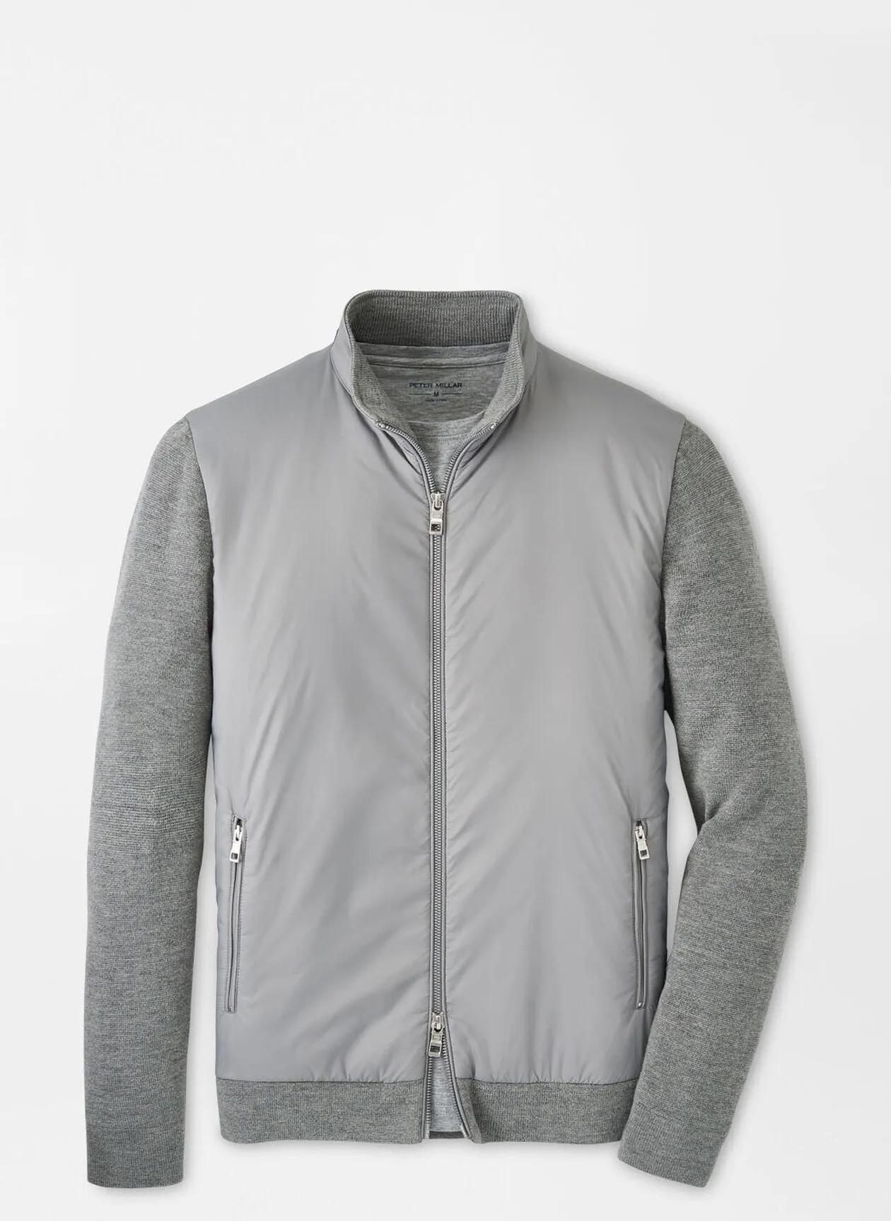 Peter Millar Mens Tailored Fit Holdridge Hybrid Full Zip Sweater - GALE GREY