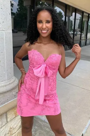 Pink Strapless Sweetheart Homecoming Dresses With Lace Appliques, MH645