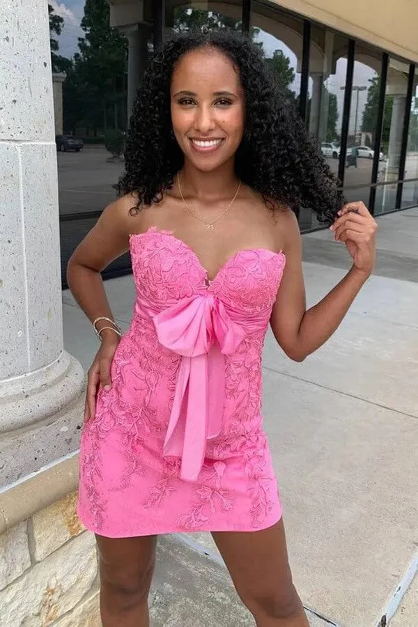 Pink Strapless Sweetheart Homecoming Dresses With Lace Appliques, MH645