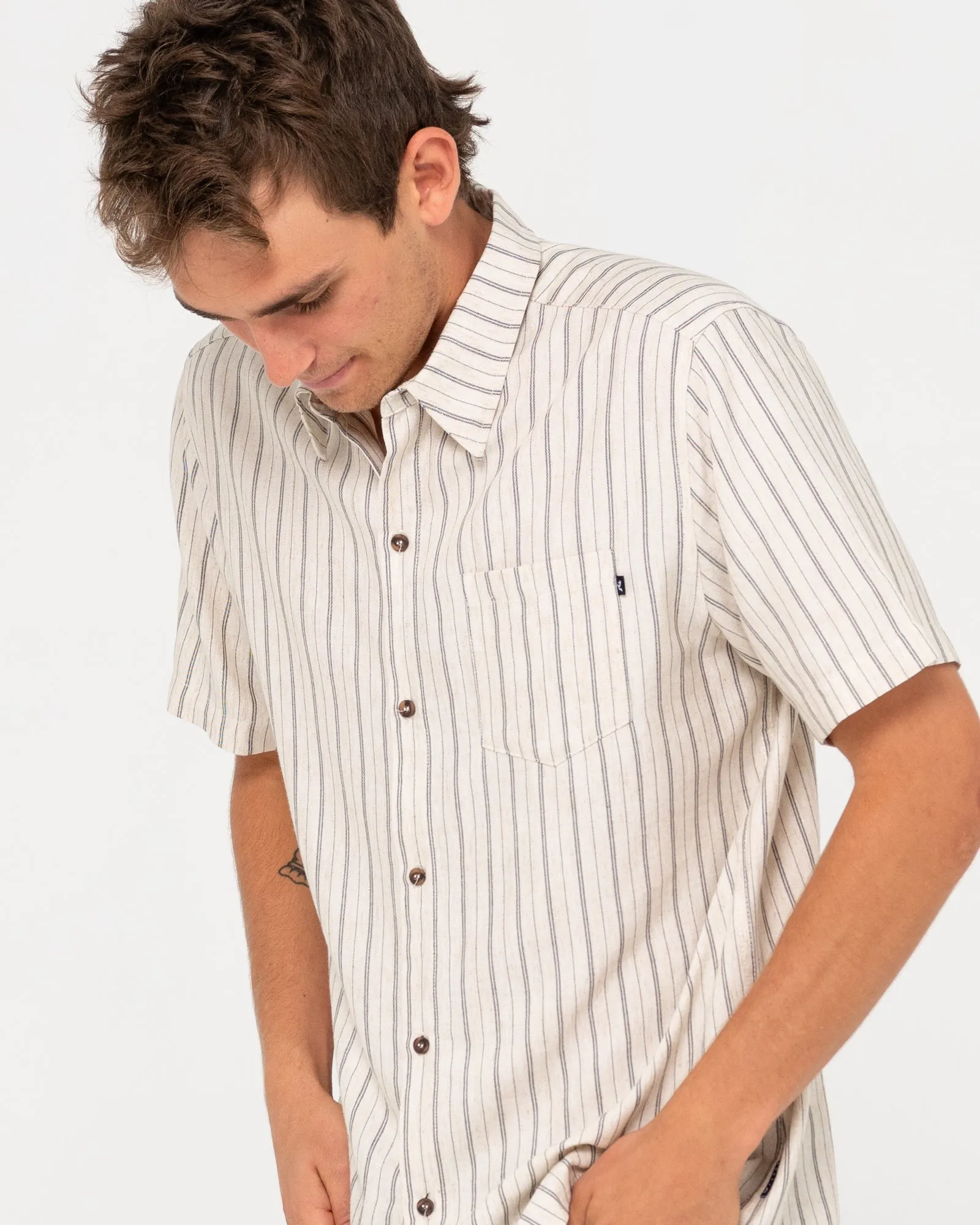 Pinstripe Relaxed Fit Short Sleeve Shirt
