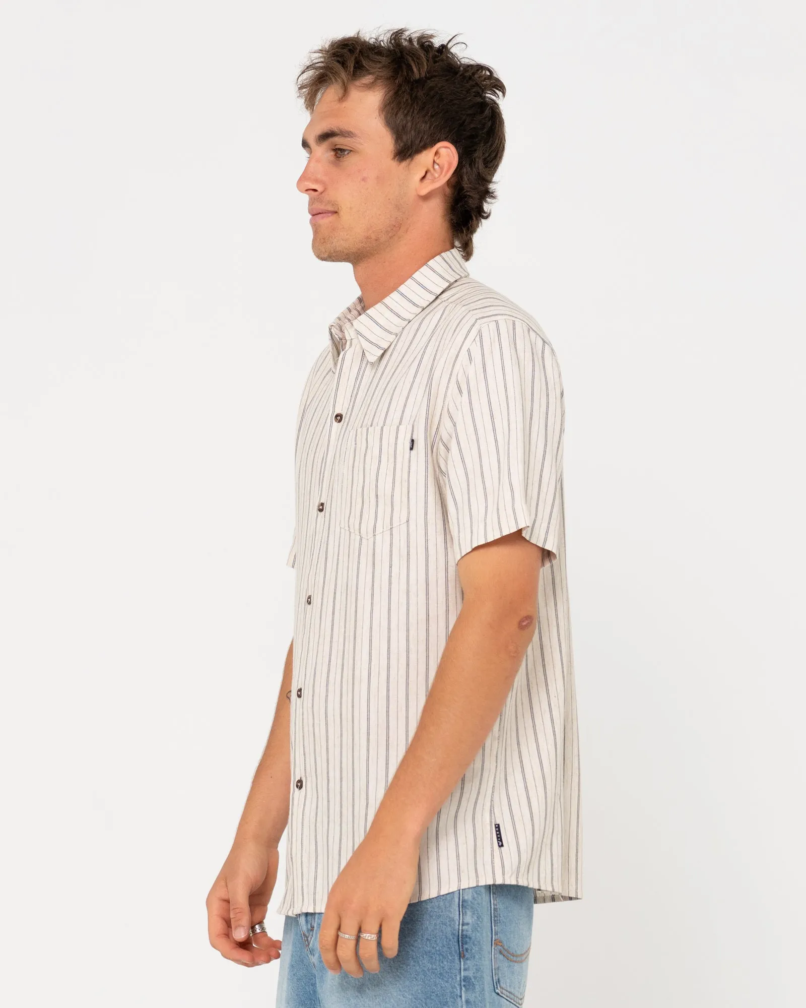 Pinstripe Relaxed Fit Short Sleeve Shirt