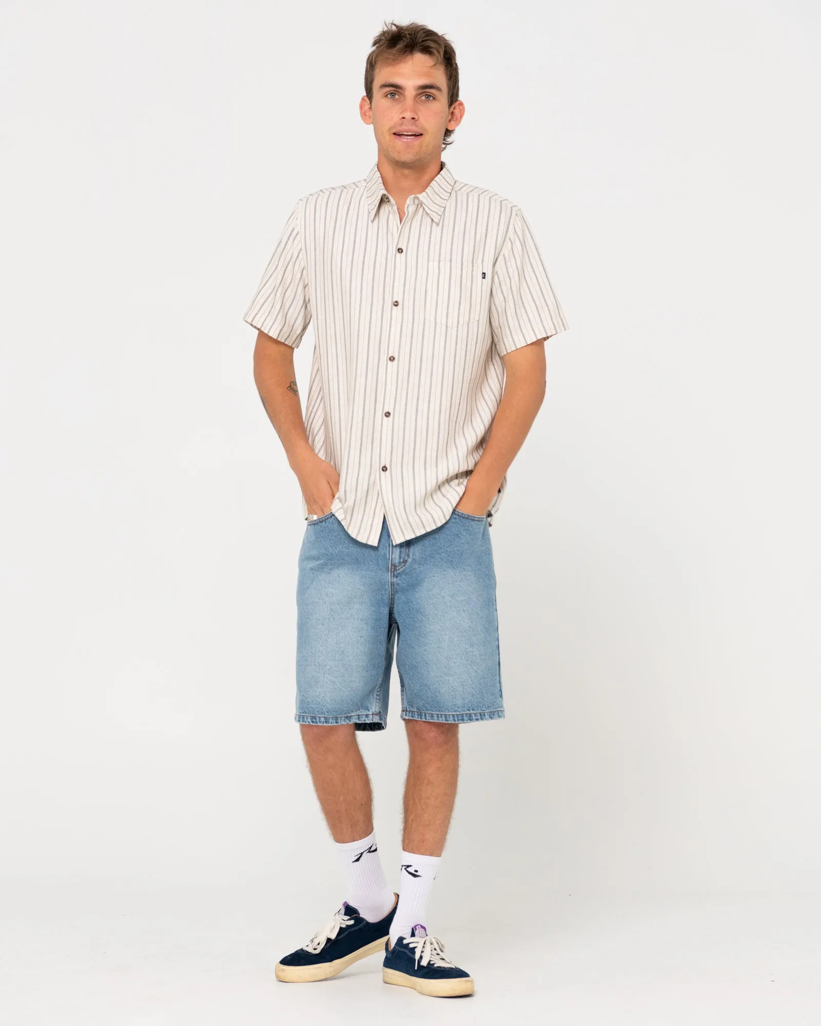 Pinstripe Relaxed Fit Short Sleeve Shirt