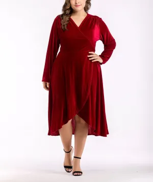 Plus Size Long Sleeve V-Neck Dress
