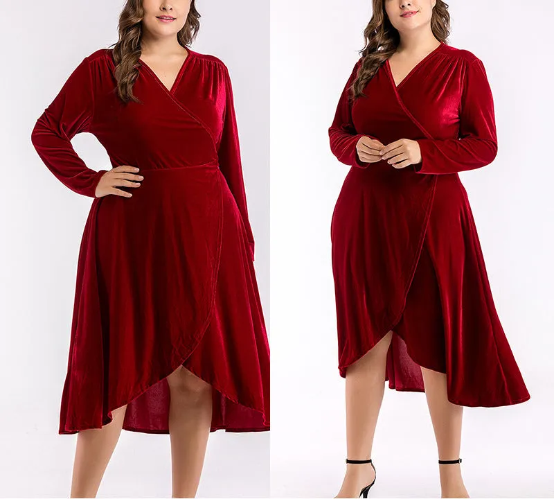 Plus Size Long Sleeve V-Neck Dress