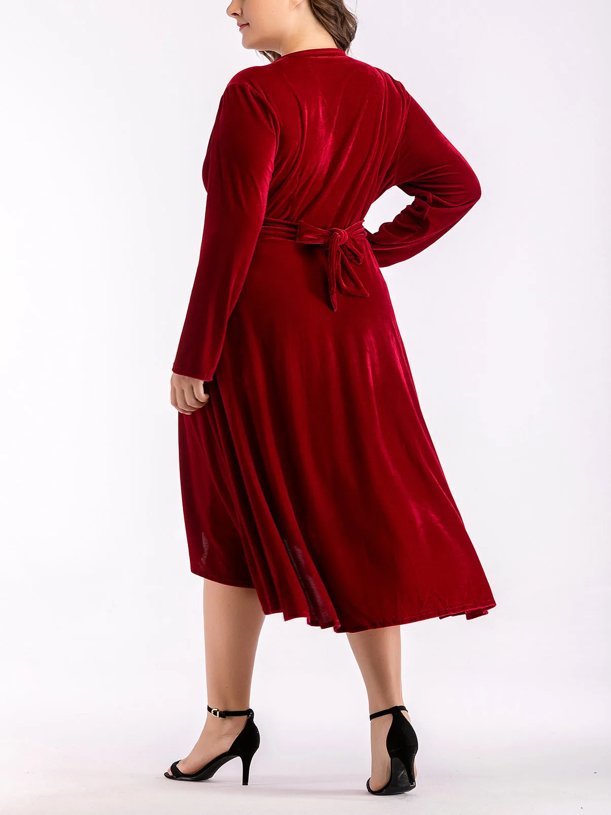 Plus Size Long Sleeve V-Neck Dress