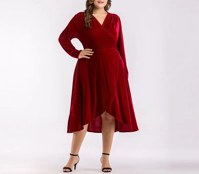 Plus Size Long Sleeve V-Neck Dress