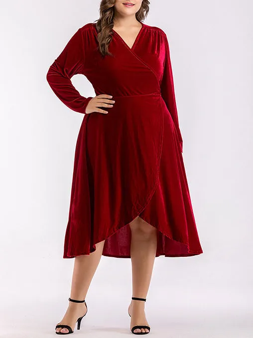 Plus Size Long Sleeve V-Neck Dress