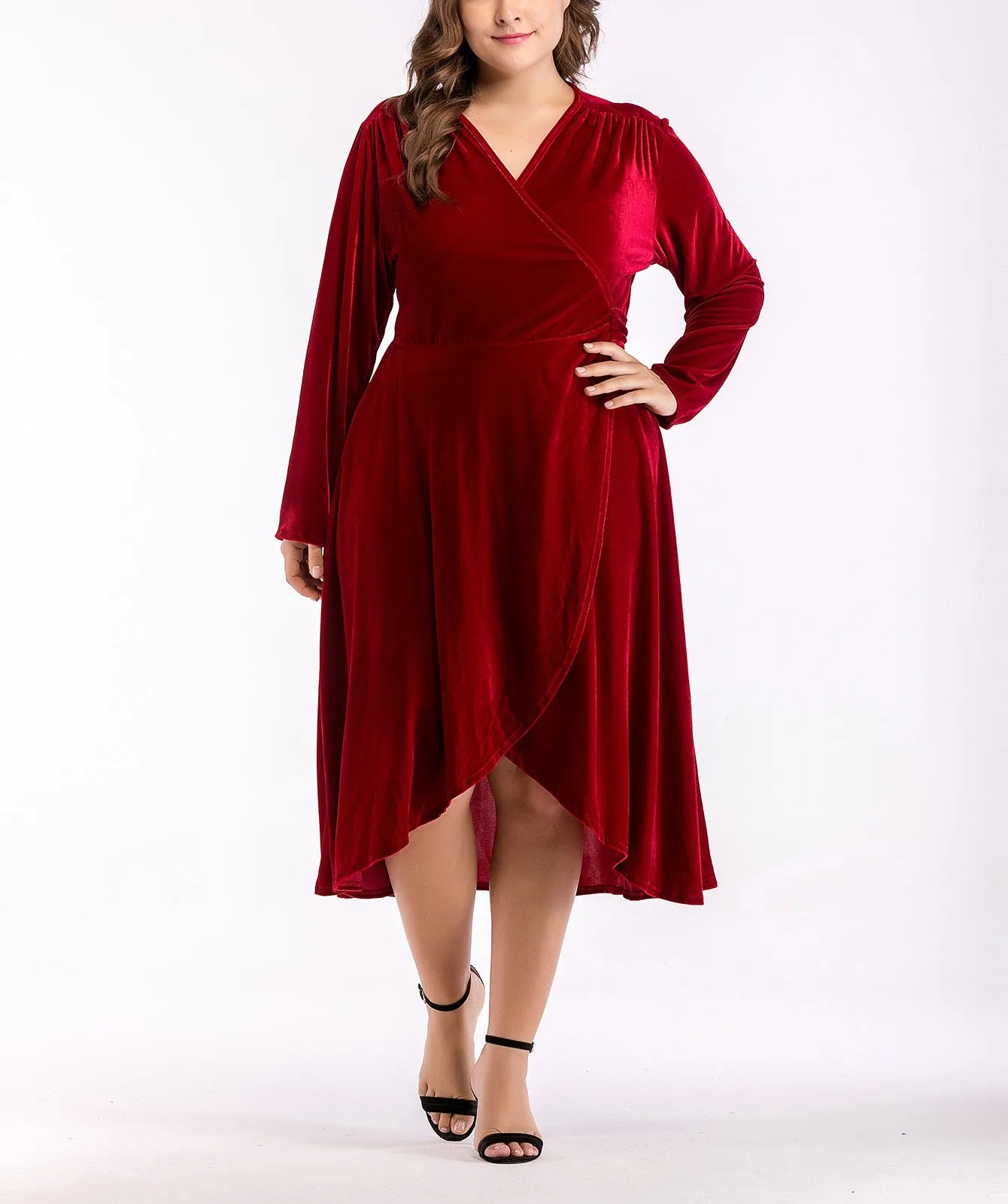 Plus Size Long Sleeve V-Neck Dress