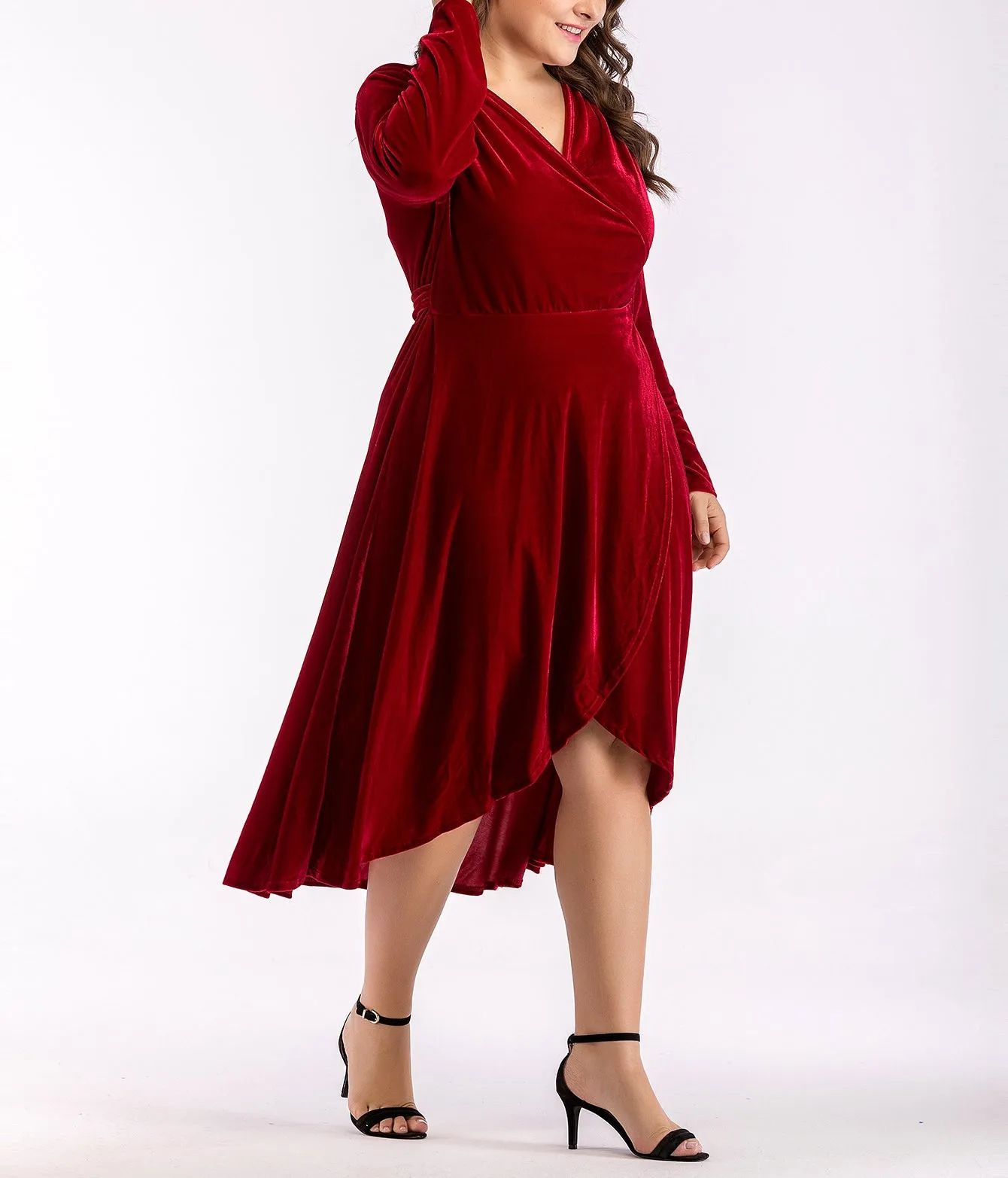 Plus Size Long Sleeve V-Neck Dress