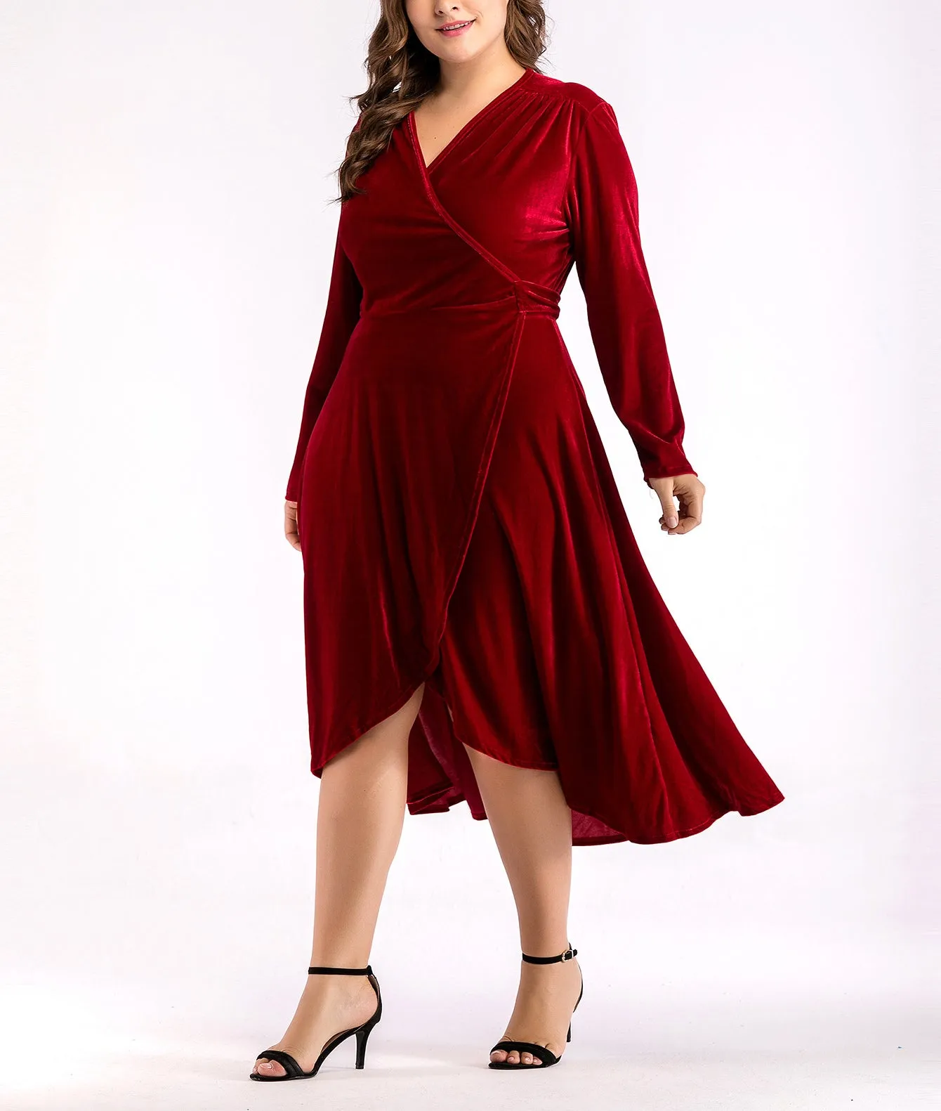 Plus Size Long Sleeve V-Neck Dress