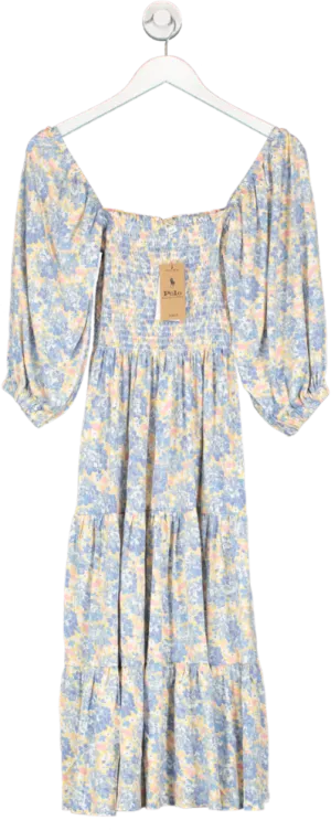 Polo Ralph Lauren Multicoloured Flower Puff Sleeve Midi Dress UK M