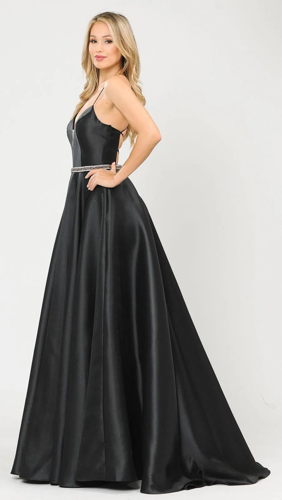 Poly USA 8688 Halter Criss-Cross Back Long A-Line Prom Dress with Pockets