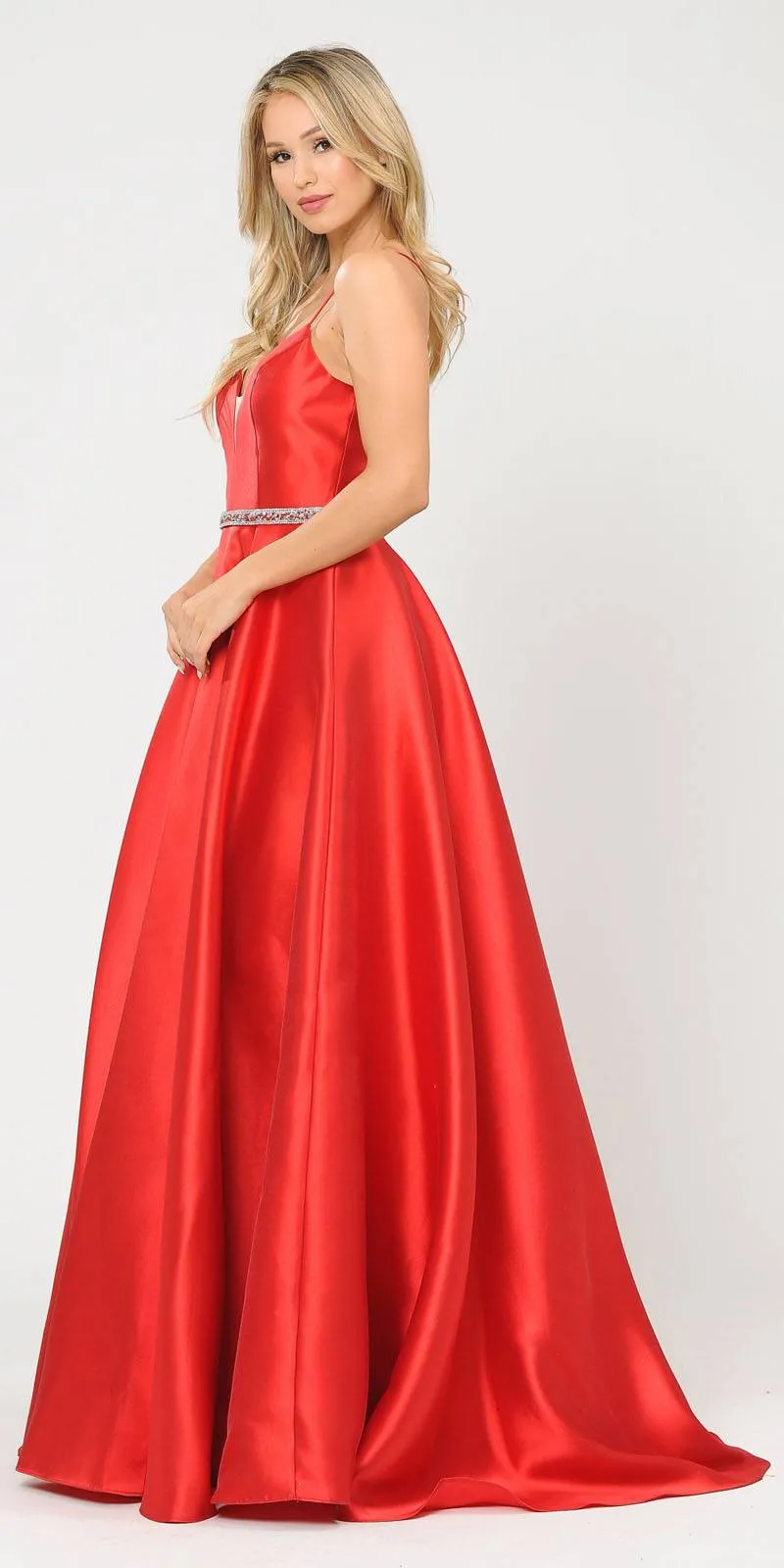 Poly USA 8688 Halter Criss-Cross Back Long A-Line Prom Dress with Pockets