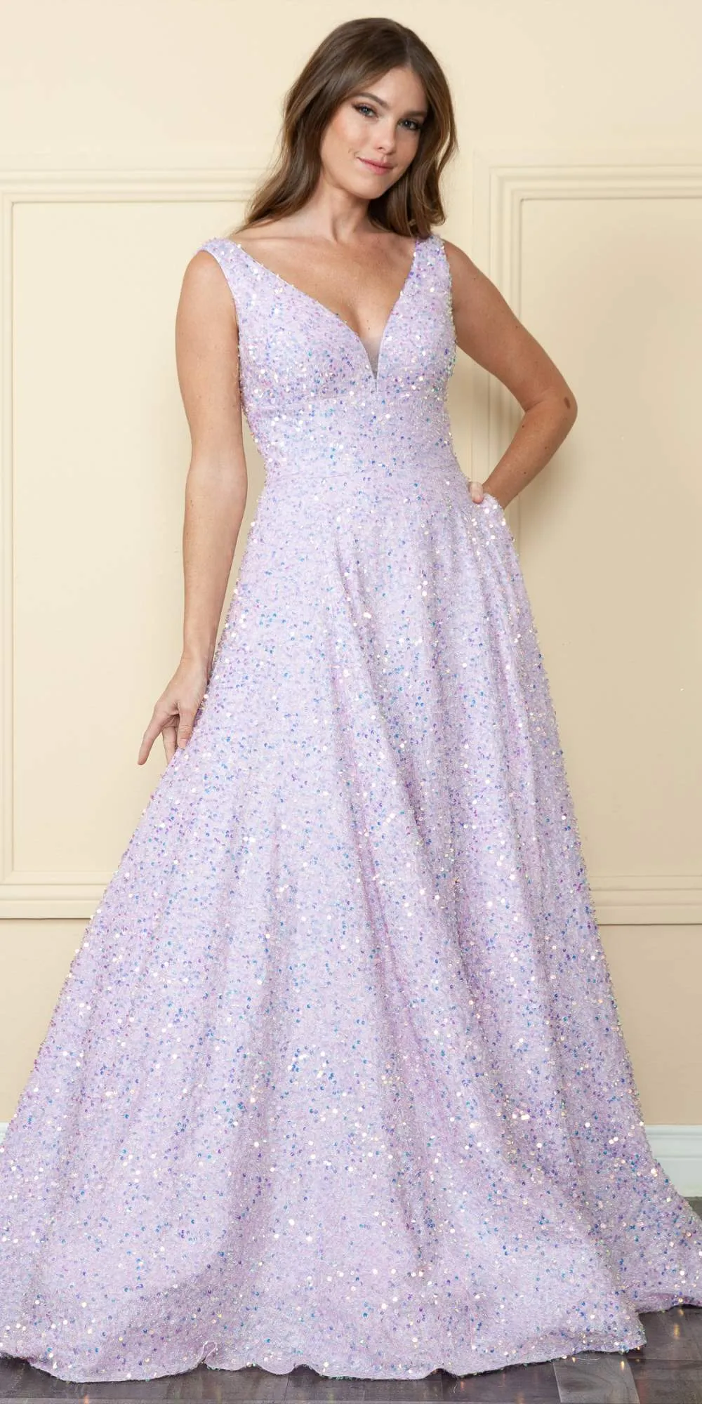 Poly USA 9168 Floor Length A-Line Sleeveless A-Line Gown with Pockets