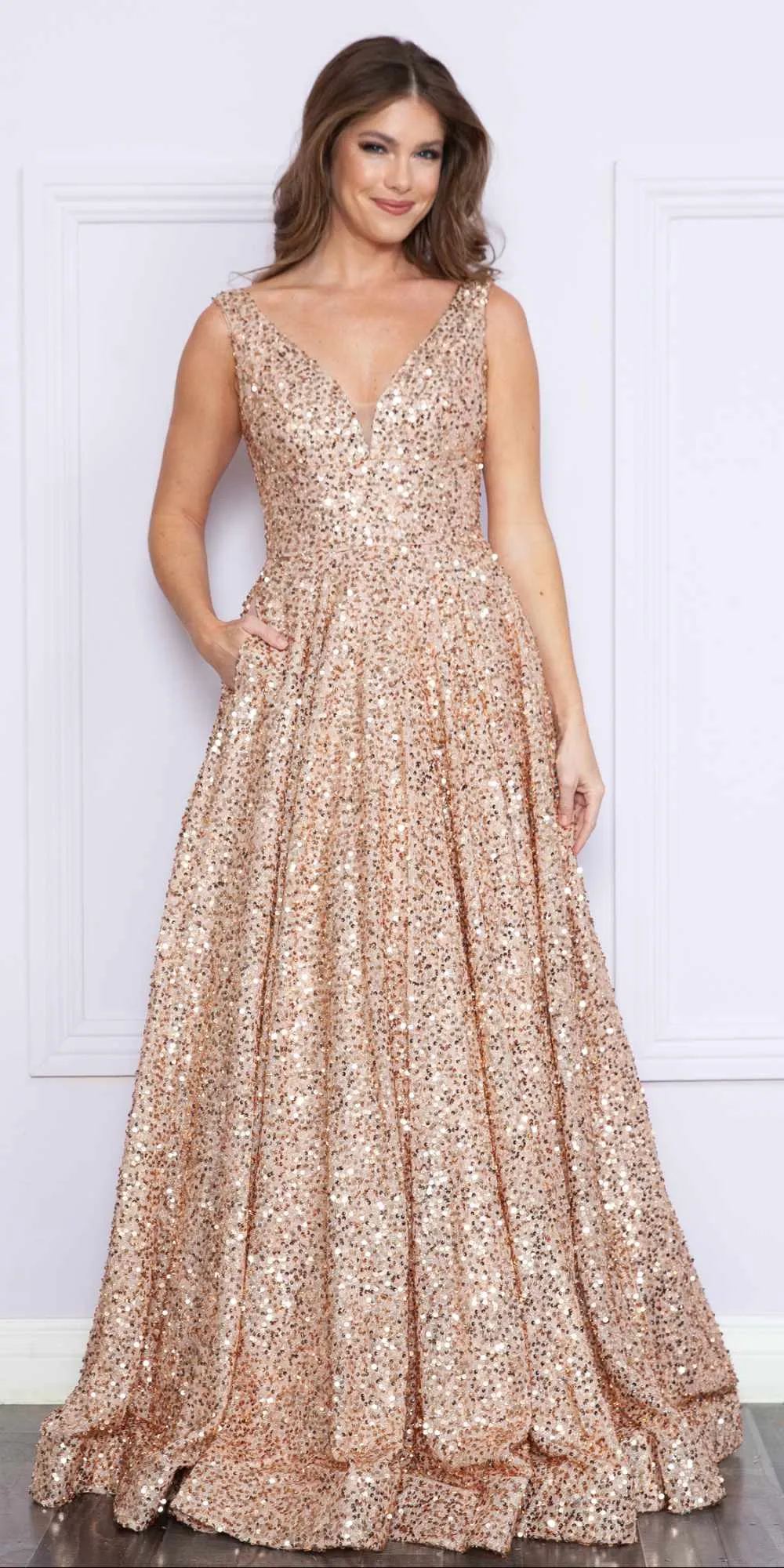 Poly USA 9168 Floor Length A-Line Sleeveless A-Line Gown with Pockets