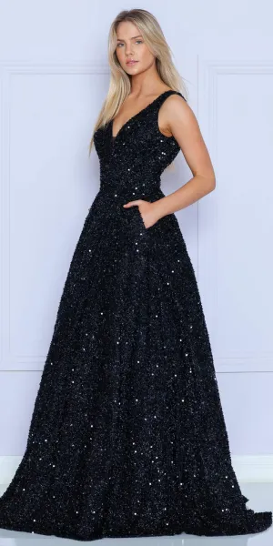 Poly USA 9168 Floor Length A-Line Sleeveless A-Line Gown with Pockets