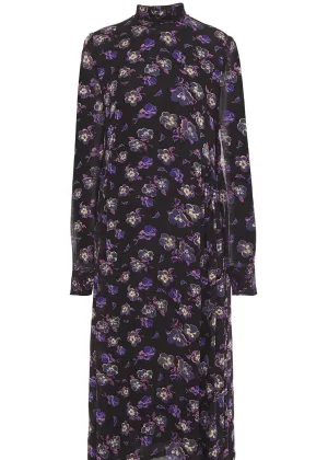Printed Georgette Midi Dress (Black Floral)