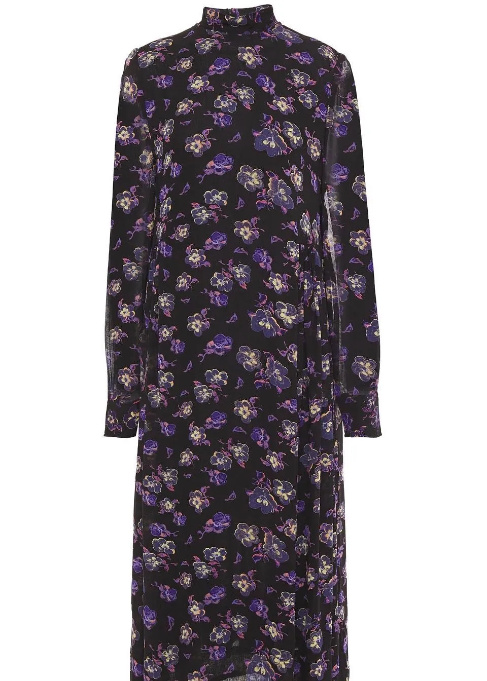 Printed Georgette Midi Dress (Black Floral)
