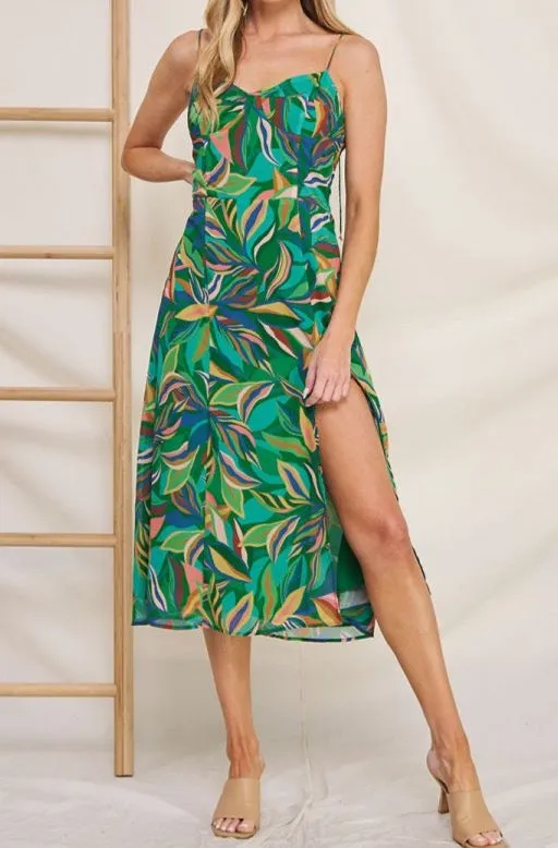 Printed Sweetheart Midi Dress