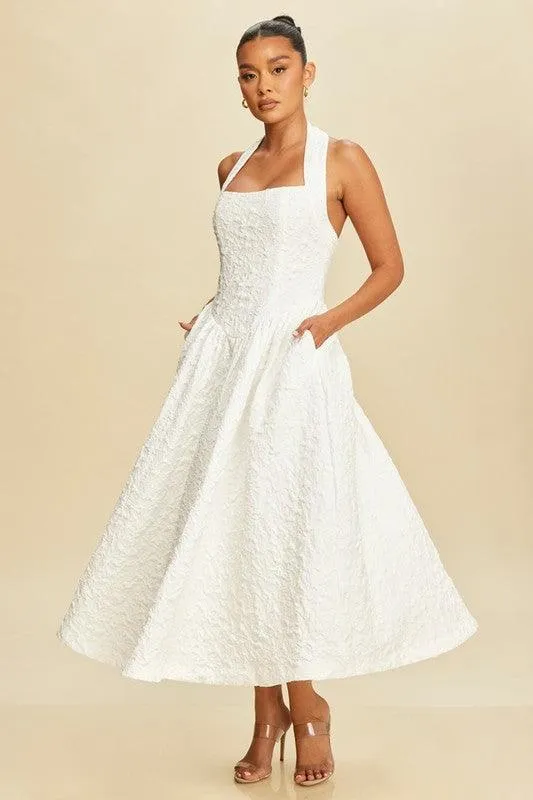 PUFF JACQUARD MIDI DRESS