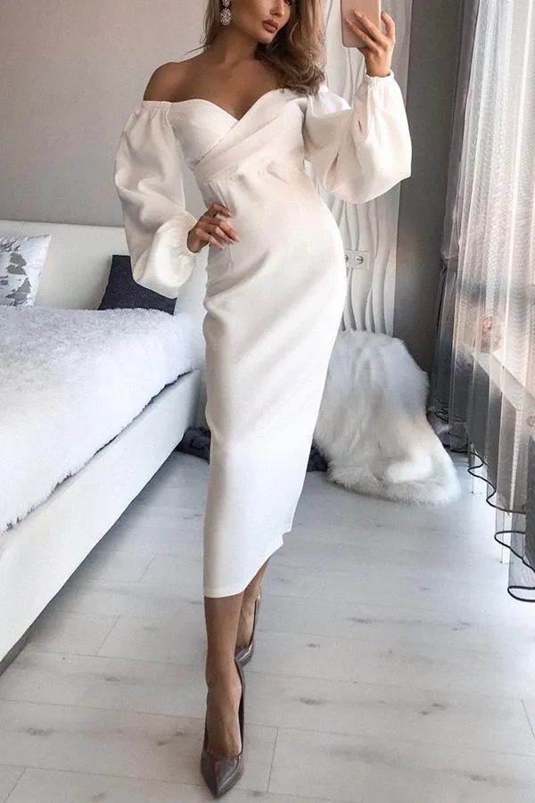 Puff Sleeve Pencil Midi Dress