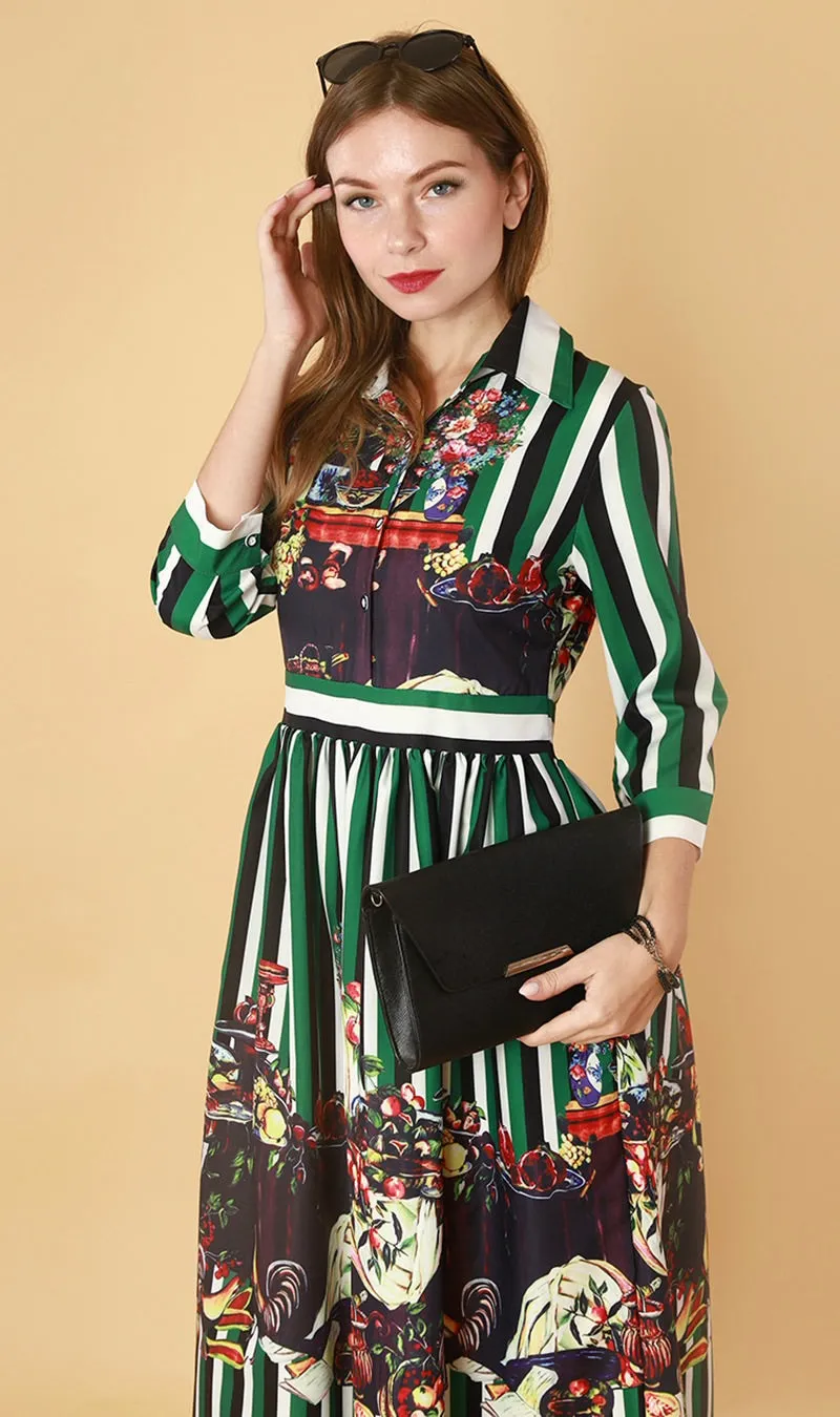 QUINCE Long-Sleeve Collared Dress (Green)