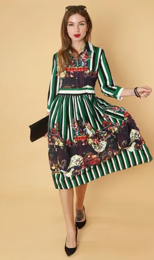 QUINCE Long-Sleeve Collared Dress (Green)