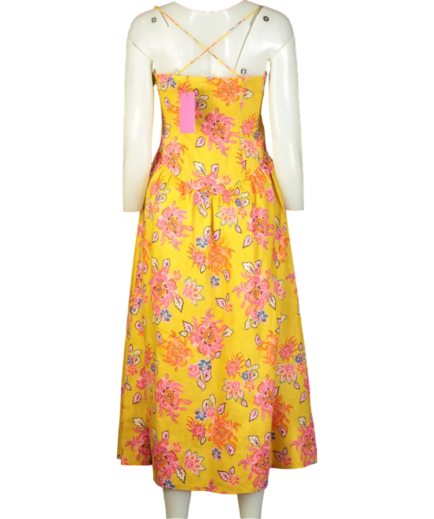 Rhode Women's Yellow Sophie Linen Midi Dress UK 8