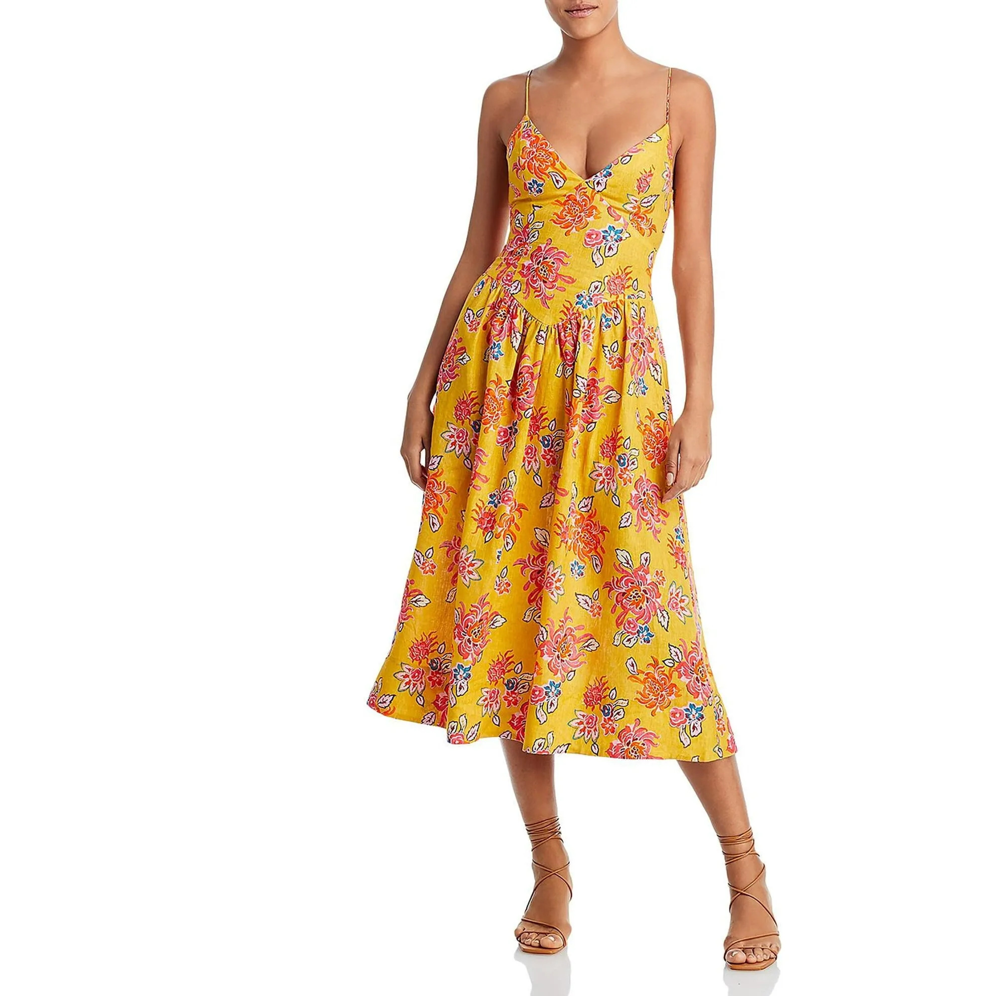 Rhode Women's Yellow Sophie Linen Midi Dress UK 8