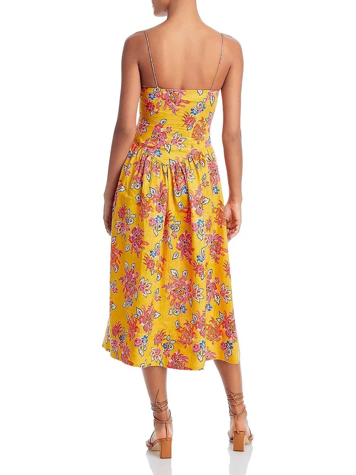 Rhode Women's Yellow Sophie Linen Midi Dress UK 8