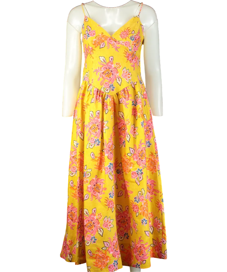 Rhode Women's Yellow Sophie Linen Midi Dress UK 8