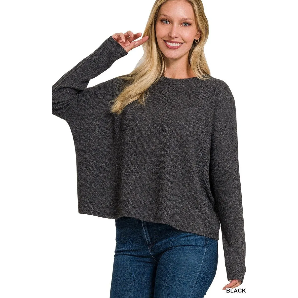 Ribbed Dolman Long Sleeve Sweater