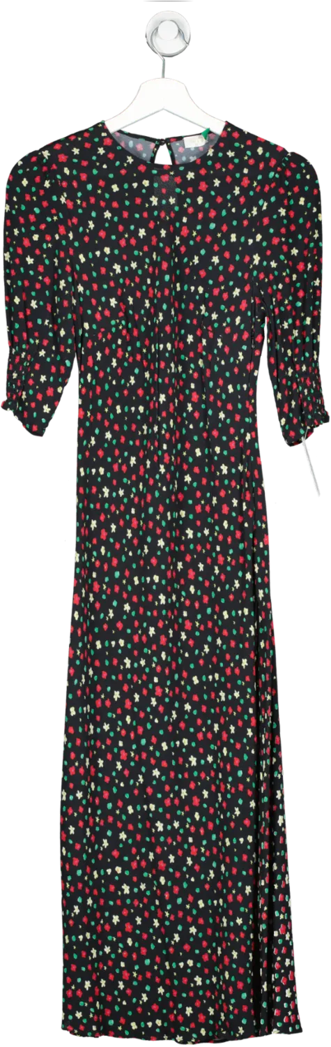 Rixo Black Floral Print Midi Dress UK S