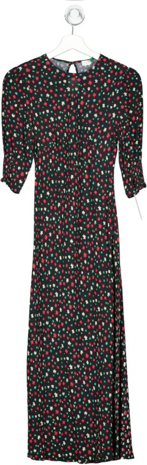 Rixo Black Floral Print Midi Dress UK S